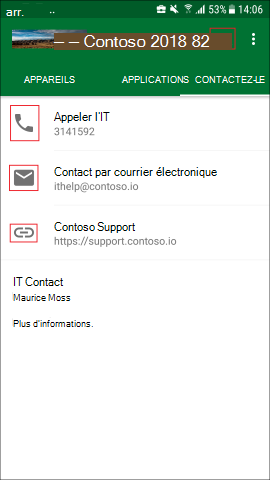 La capture d’écran montre l’application Portail d’entreprise pour Android, écran CONTACT ID, mise à jour.
