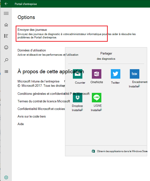 La capture d’écran montre la page Paramètres dans l’application Portail d’entreprise pour Windows 10 avant la mise à jour.