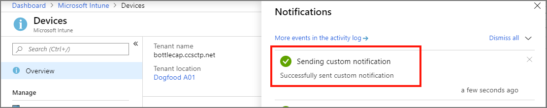 Confirmation de l’envoi d’une notification