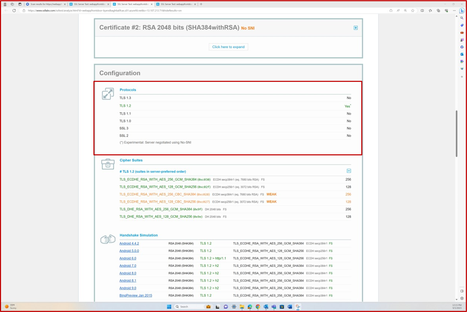 Analyse SSL par qualys report TLS configuration table.