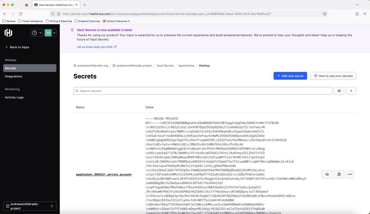 Vue d’ensemble du rapport secrets du tableau de bord Hashicorp Vaults.
