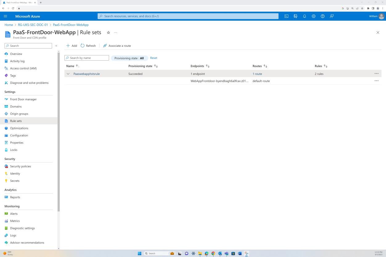 Azure page de vue d’ensemble des ensembles de règles des paramètres de configuration front door.