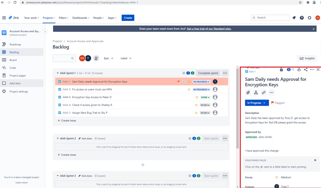 Tableau de backlog Jira avec affectations.
