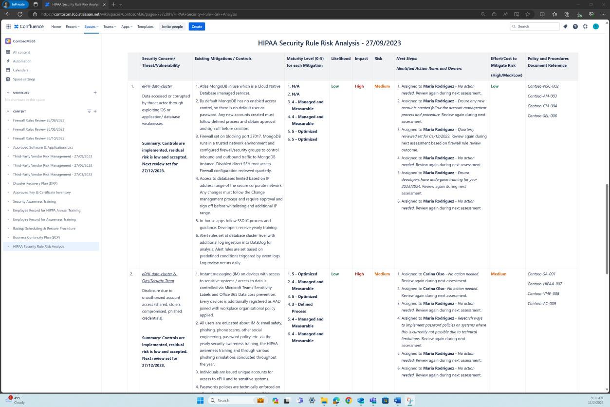 Rapport d’analyse des risques Confluence page 1.