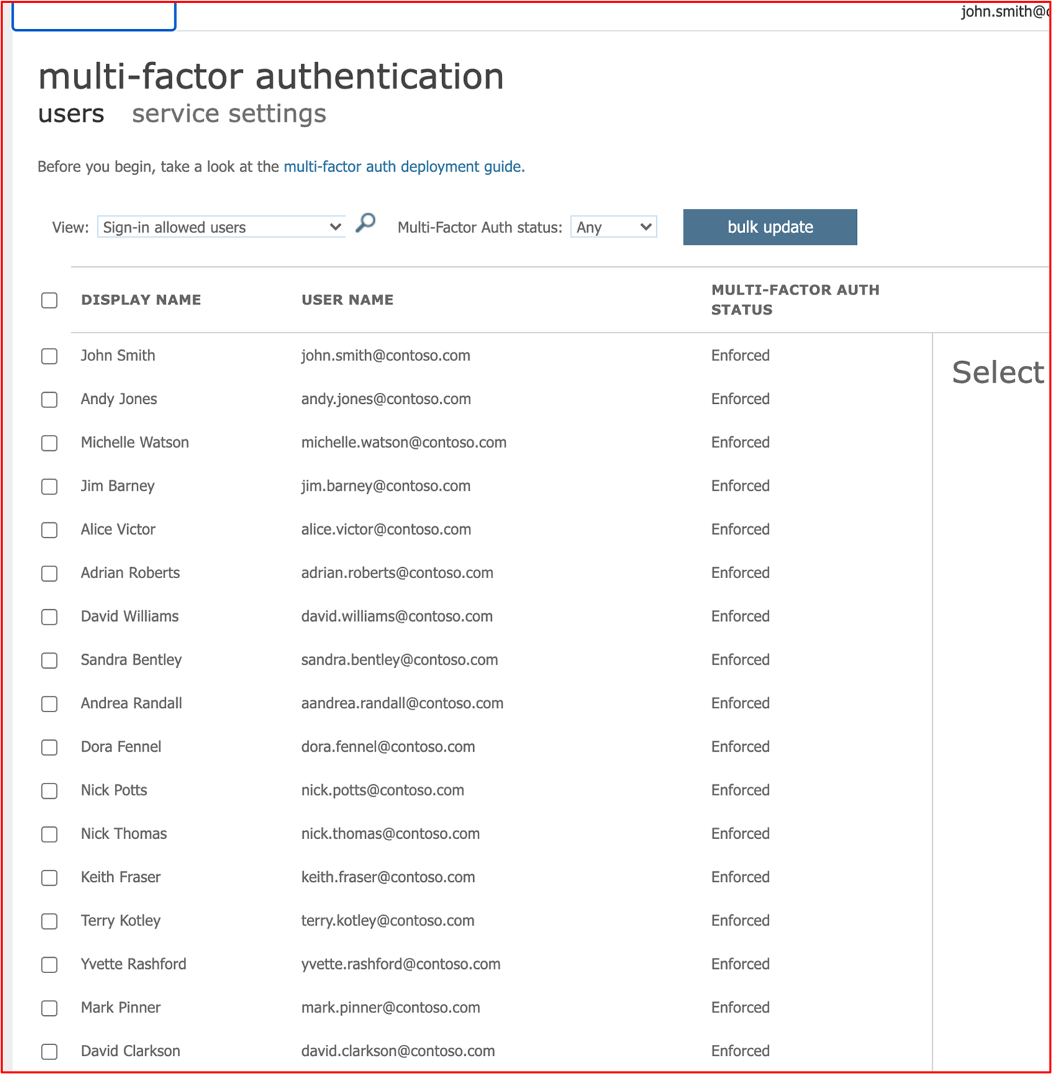 montrer que l’authentification MFA est activée pour tous les utilisateurs Azure.