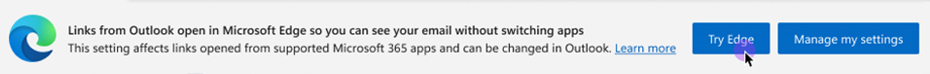 Screenshot of the Microsoft Edge banner that asks users to select how to open email links.