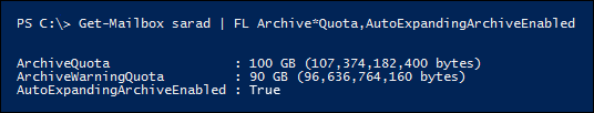 Les propriétés ArchiveQuota et ArchiveWarningQuota sont ignorées une fois que vous avez activé l’archivage à extension automatique.