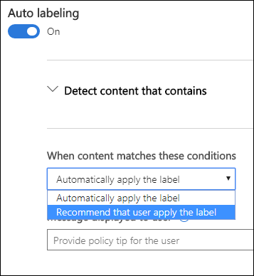 Option permettant de recommander une étiquette de confidentialité aux utilisateurs.