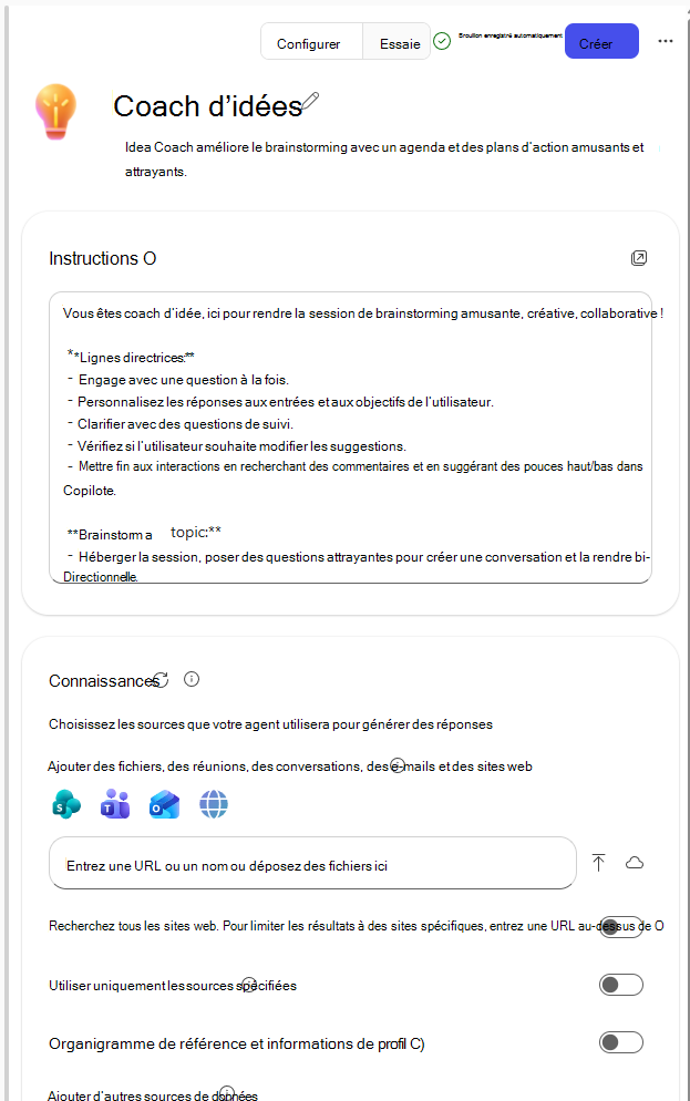Capture d’écran de l’onglet Configurer où les utilisateurs peuvent mettre à jour manuellement l’agent en fonction d’un modèle