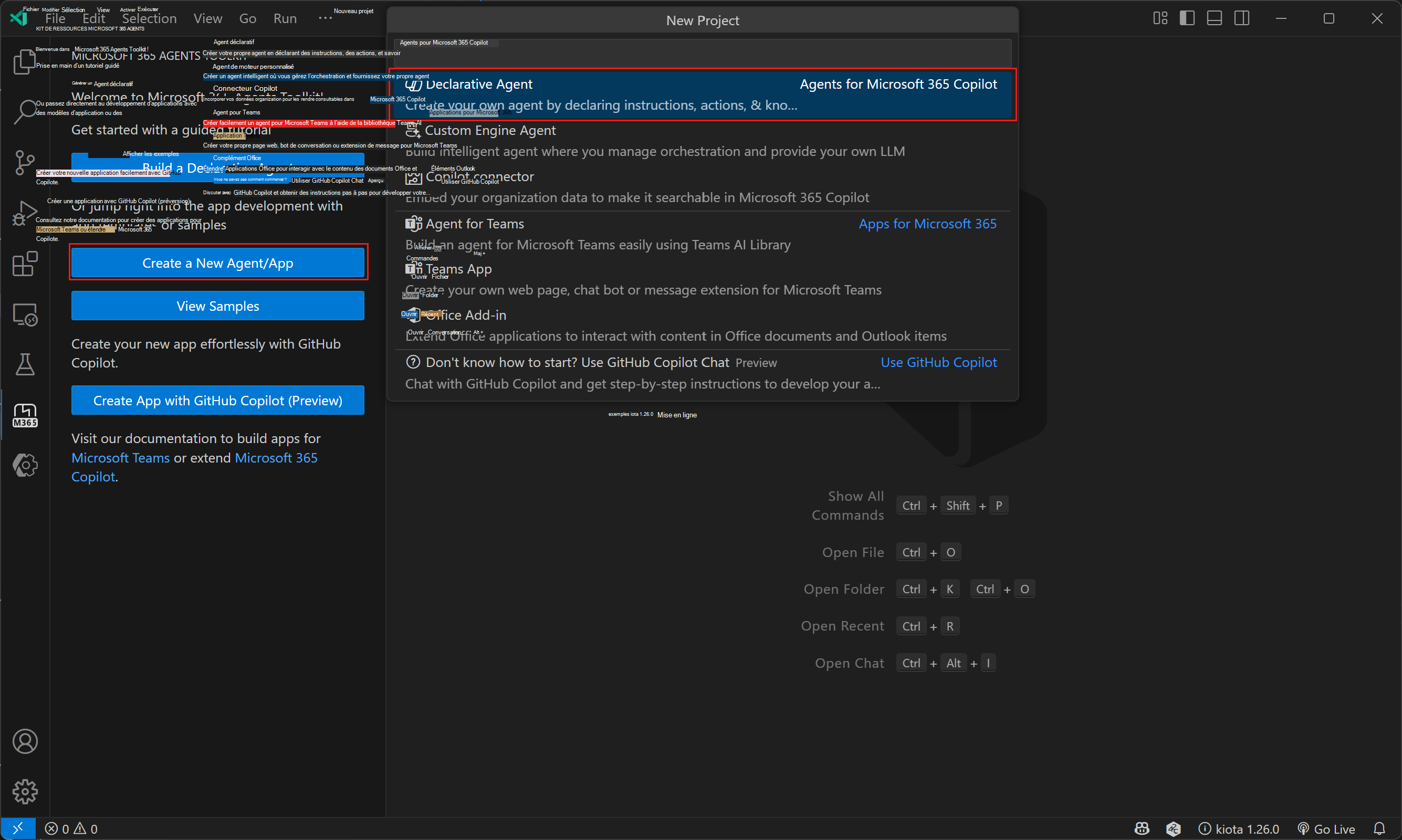 Capture d’écran de l’interface agents Toolkit