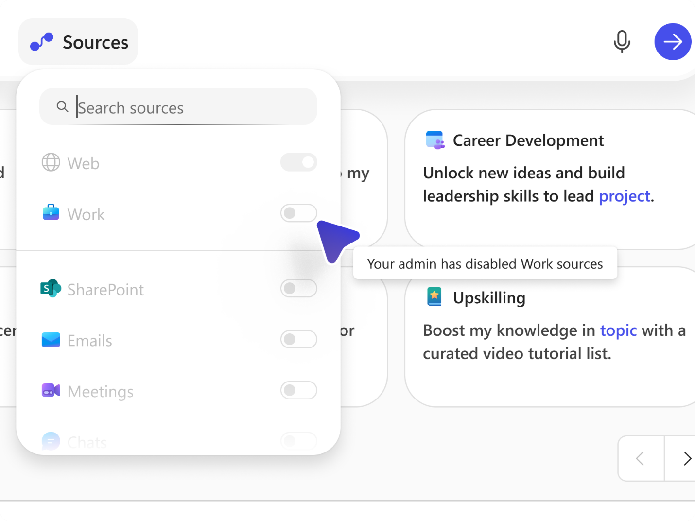 Capture d’écran montrant l’option Travail grisée.