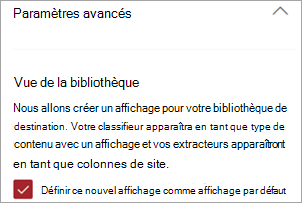 Capture d’écran des paramètres avancés montrant les affichages de la bibliothèque.