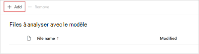 Capture d’écran du Files d’analyse de la page de modèle montrant le bouton Ajouter.