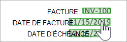 Capture d’écran de la zone de document montrant comment sélectionner un champ d’entité.