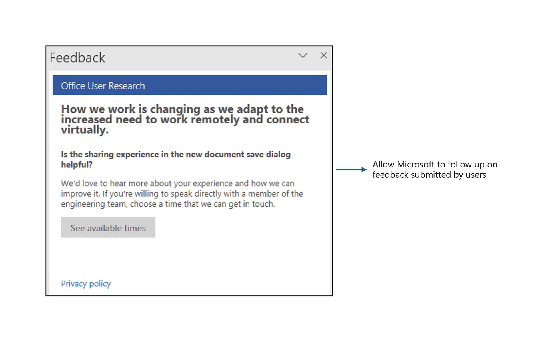 Capture d’écran : exemple de soumission de commentaires utilisateur à Microsoft