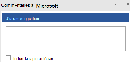 Capture d’écran : Champ de texte pour entrer une suggestion de commentaires à Microsoft