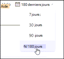 Capture d’écran montrant un exemple de modification de la période pour les données d’affichage de rapports.