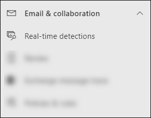 Capture d’écran de la sélection détections en temps réel dans la section Email & collaboration du portail Microsoft Defender.