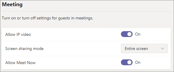 Capture d’écran des paramètres de réunion d’invité dans Teams