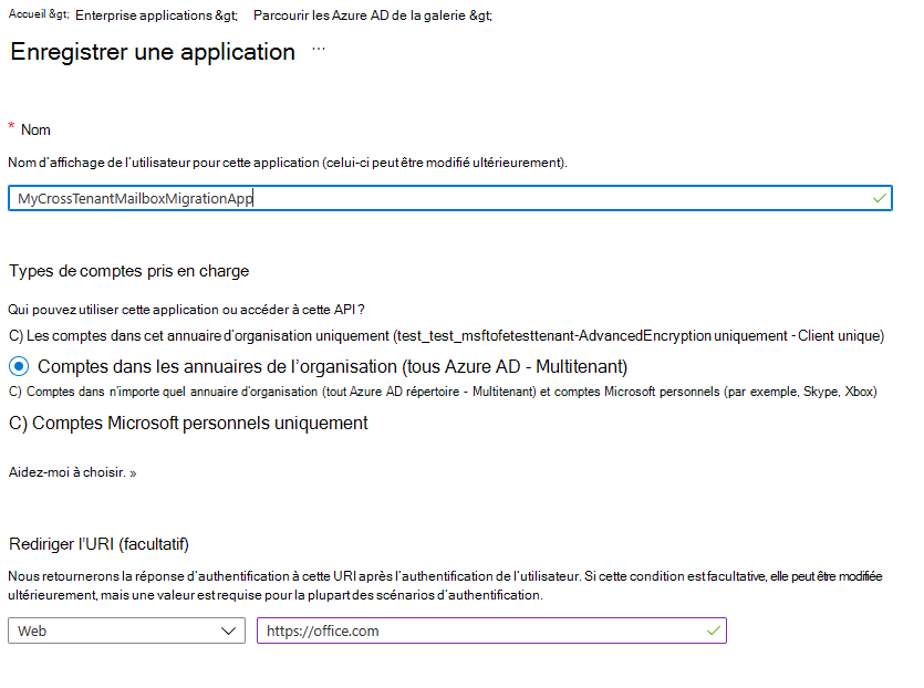 Capture d’écran du formulaire « Inscrire une application ».