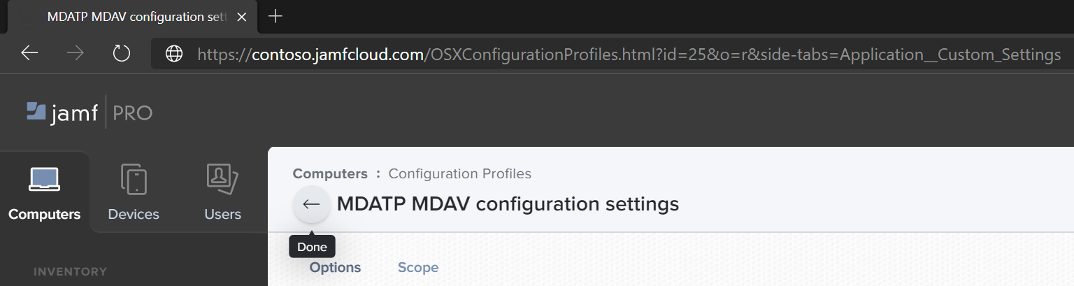 Page sur laquelle vous pouvez enregistrer les paramètres de configuration.
