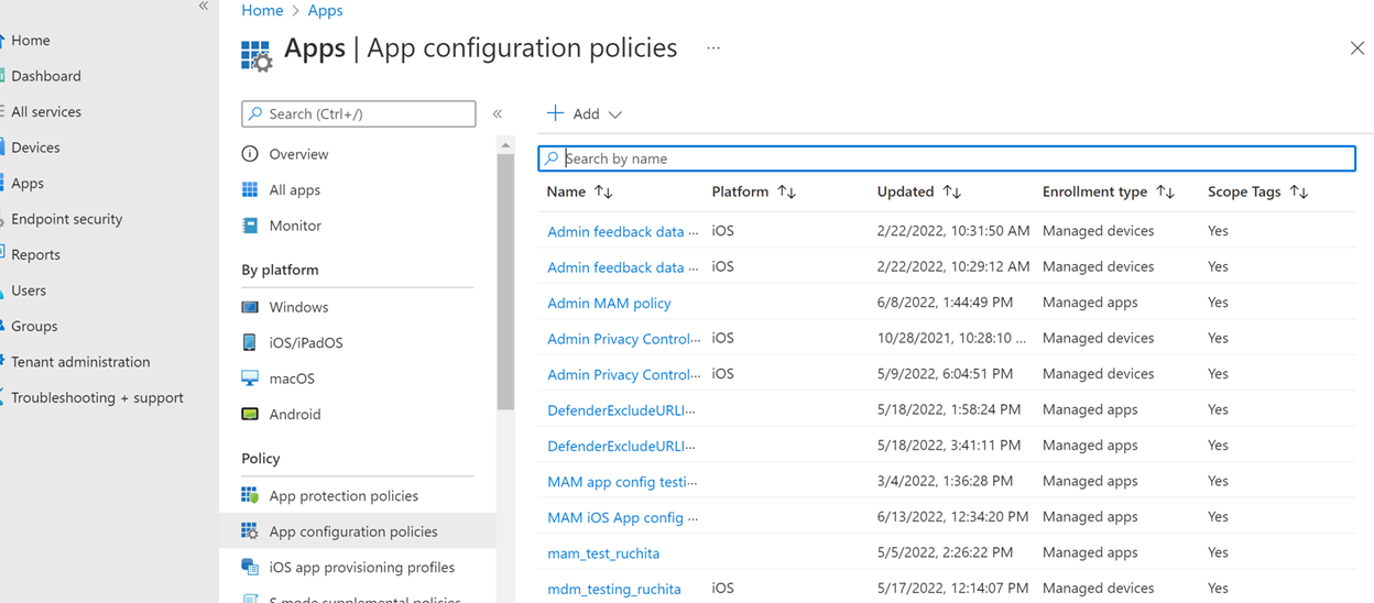 Ajouter une stratégie de configuration.