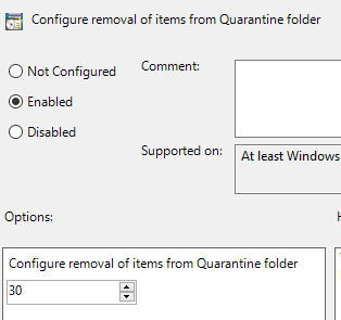 mise en quarantaine de la suppression de la configuration