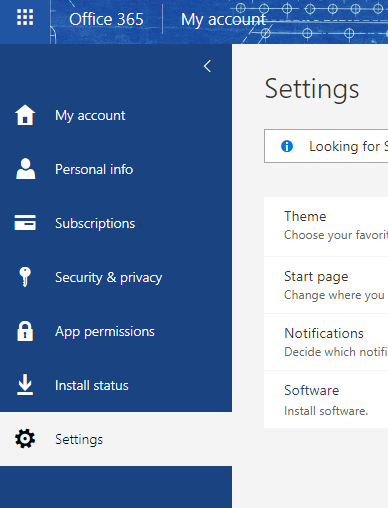 Capture d’écran montrant une fois que vous vous êtes connecté au portail Microsoft 365, sélectionnez abonnements dans le volet gauche.