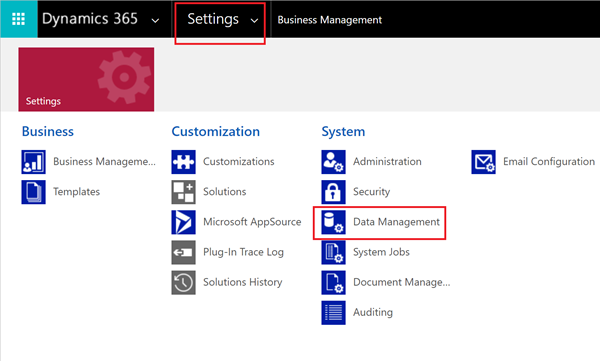 Screenshot du menu Paramètres, avec Gestion des données en surbrillance.