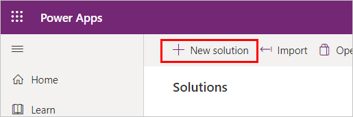 Capture d’écran de la page des solutions Power Apps, avec le bouton Nouvelle solution en surbrillance.