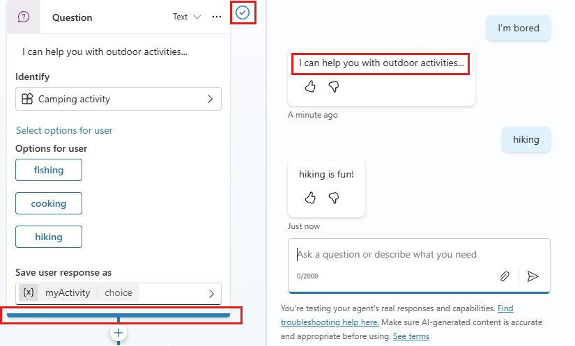 Capture d’écran d’un nœud affichant une coche colorée et une bordure.