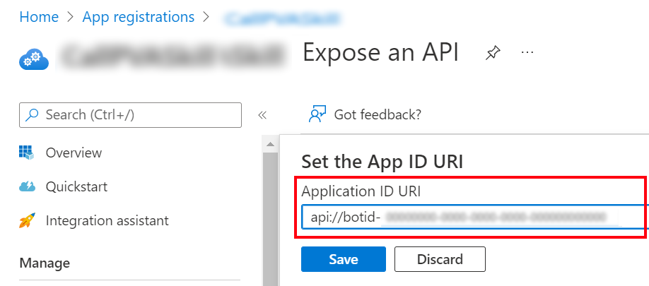 Capture d’écran d’un URI correctement formaté saisi dans la zone URI d’ID d’application.