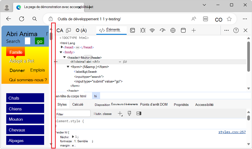 La fenêtre du navigateur est étroite