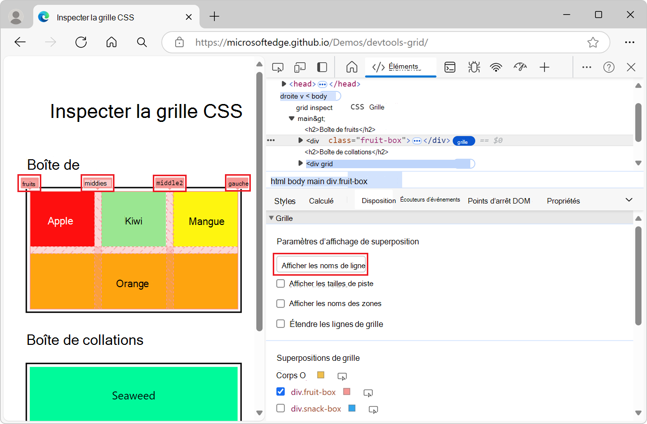Afficher les noms de ligne