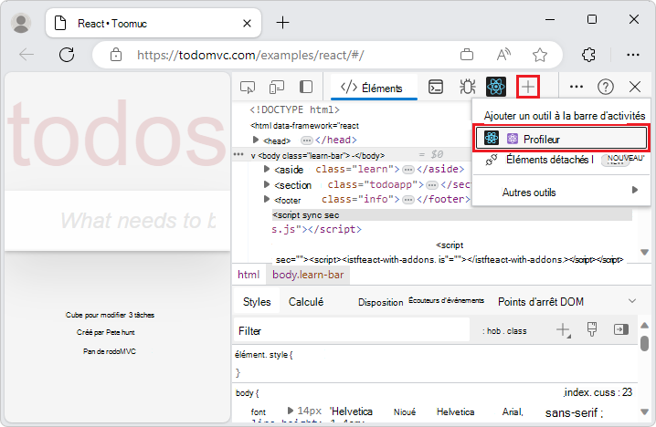 Bouton Autres outils dans DevTools pour ajouter un outil à la barre d’activités
