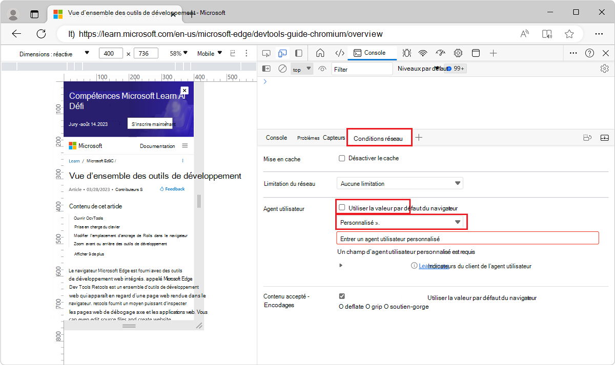 Définition d’une chaîne d’agent utilisateur personnalisée