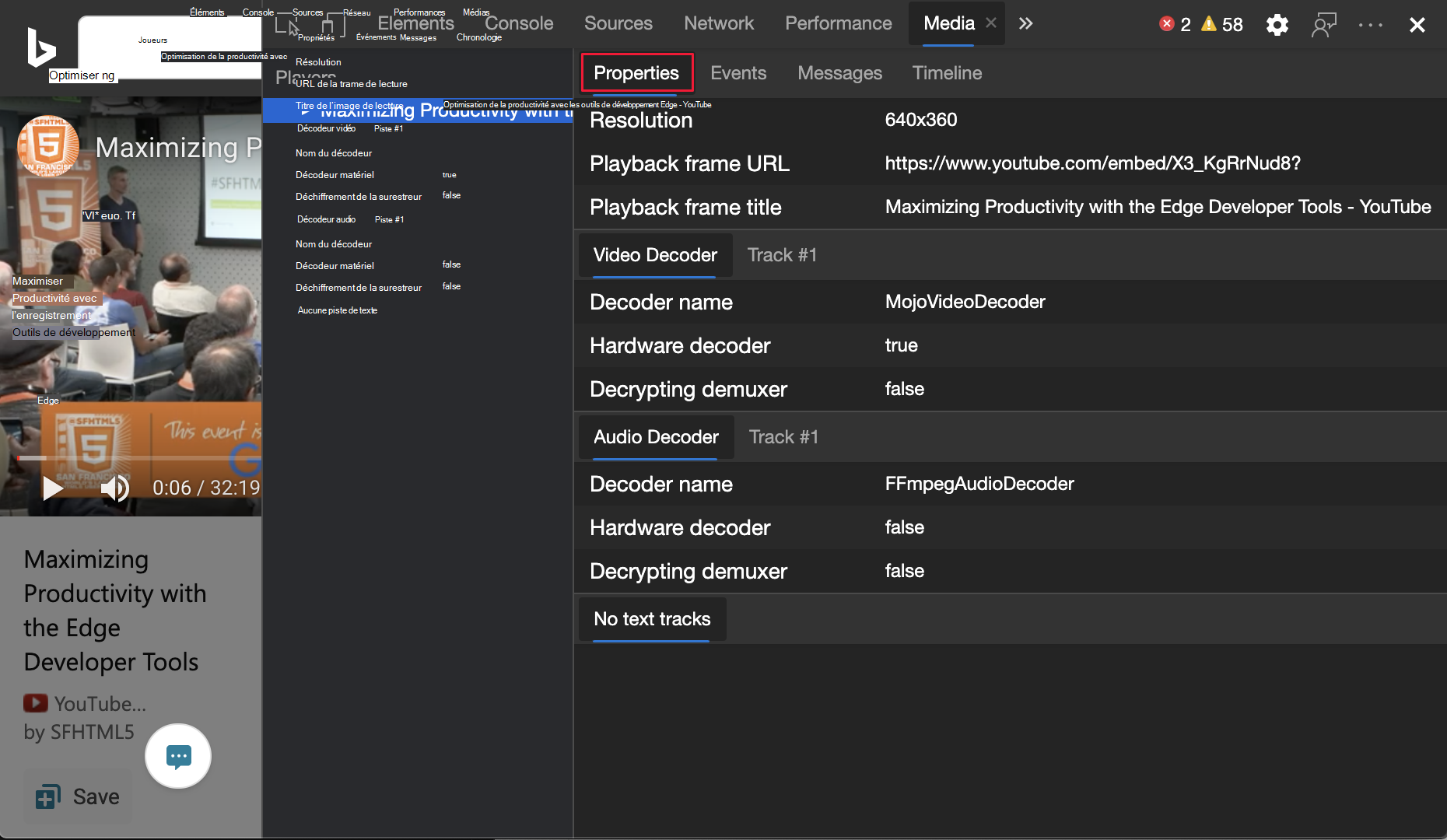 Propriétés du média