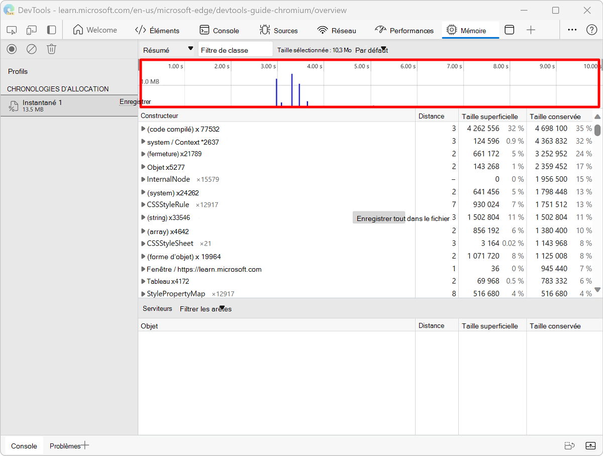 Instrumentation d’allocation sur chronologie instantané