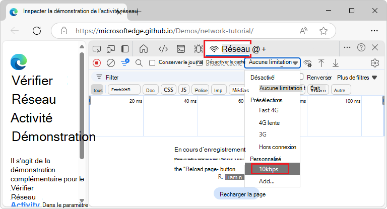 Sélection d’un profil personnalisé dans le menu déroulant Limitation