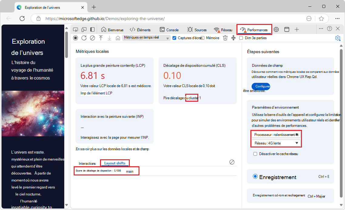 Onglet Décalages de la disposition