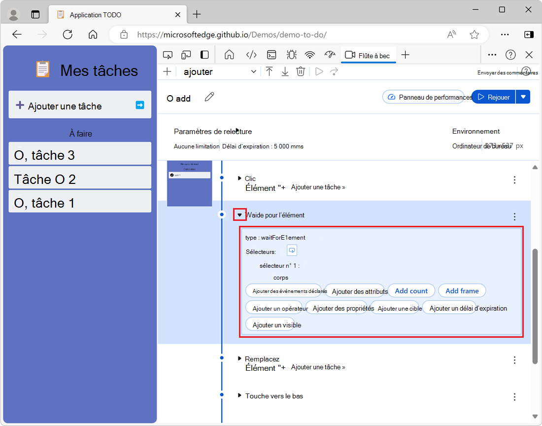 Section détaillée pour une étape du flux d’utilisateur