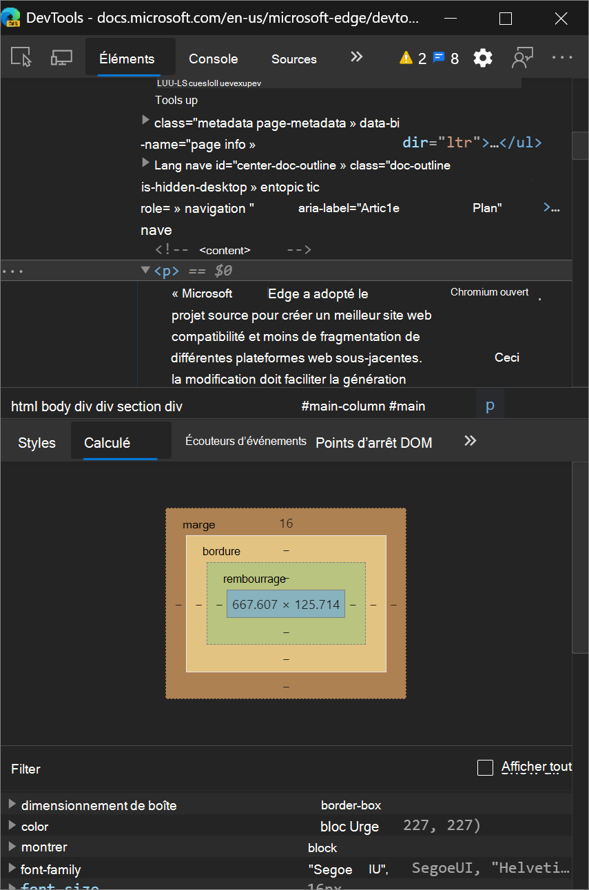 Le volet Calculé est affiché de manière cohérente sous la forme d’un volet distinct, même lorsque DevTools est étroit