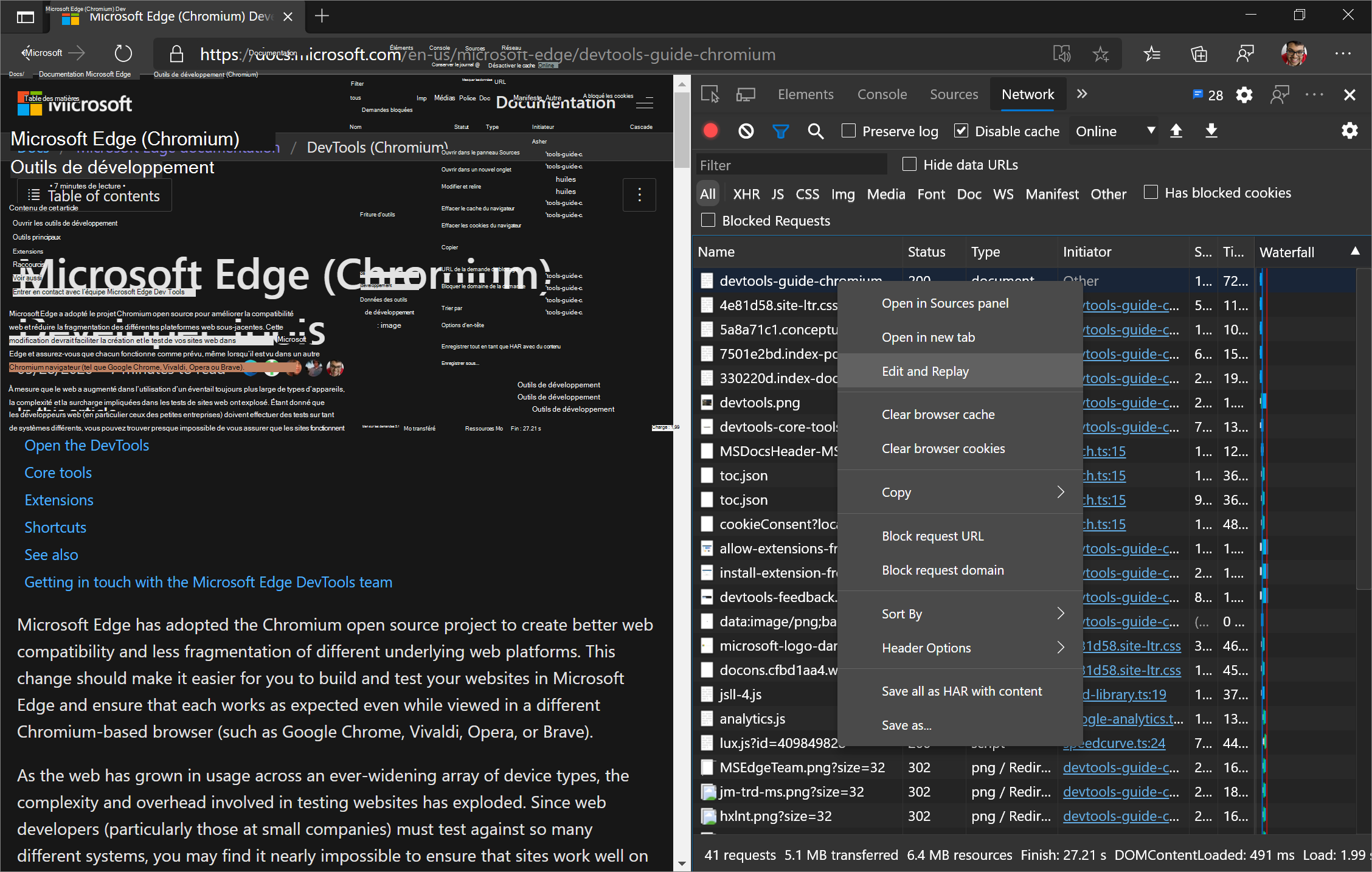 Modifier et relire une requête dans NetworkLog avec la console réseau