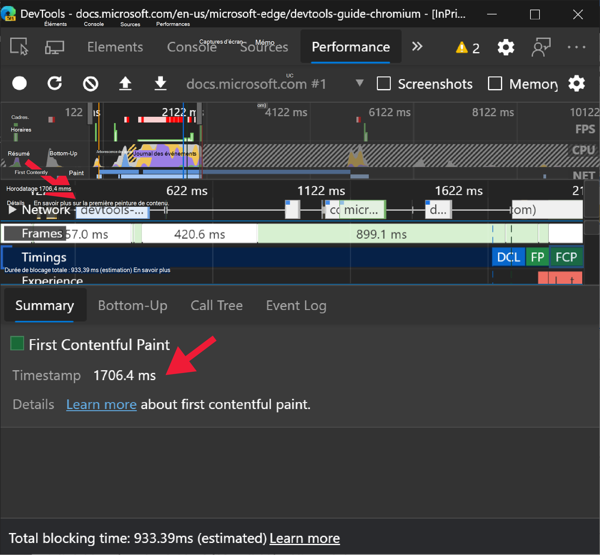 Aligner le minutage de la navigation dans l’outil Performances