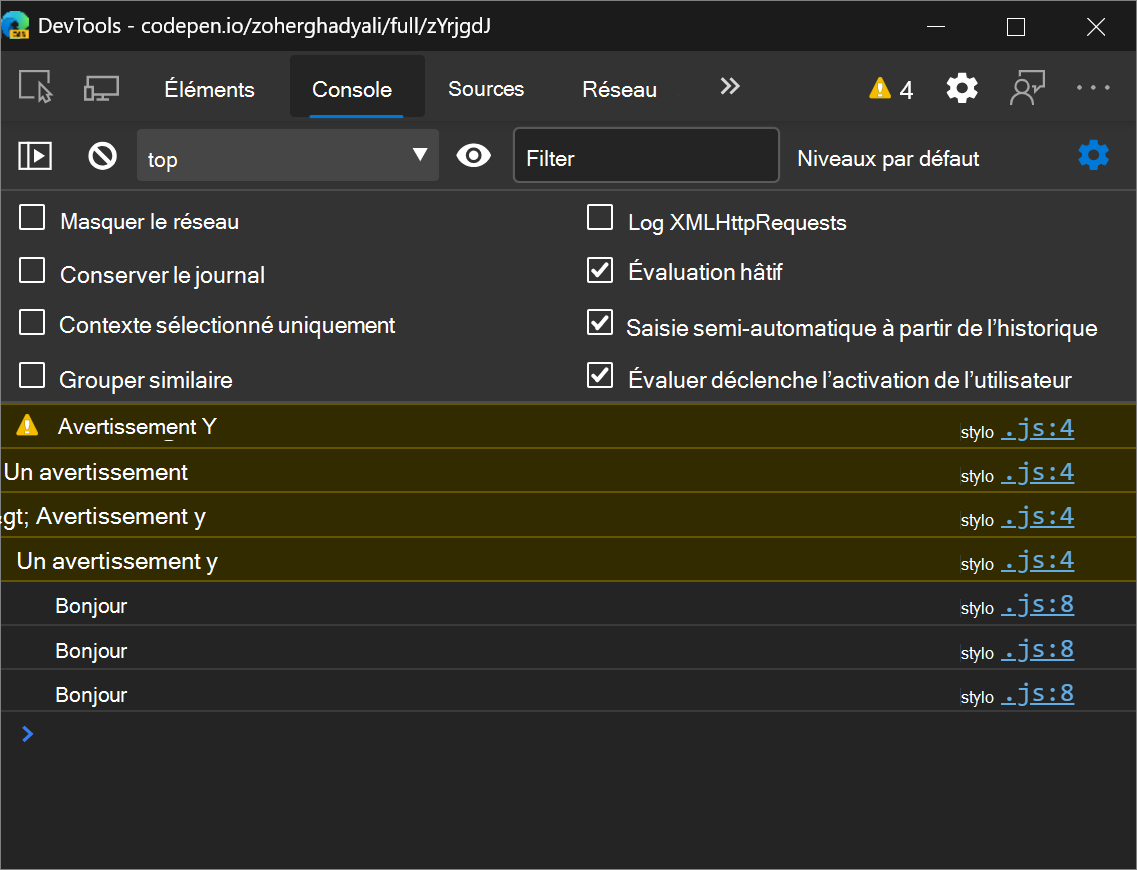Lorsque l’option Grouper similaire est décochée, les messages hello sont dissociés