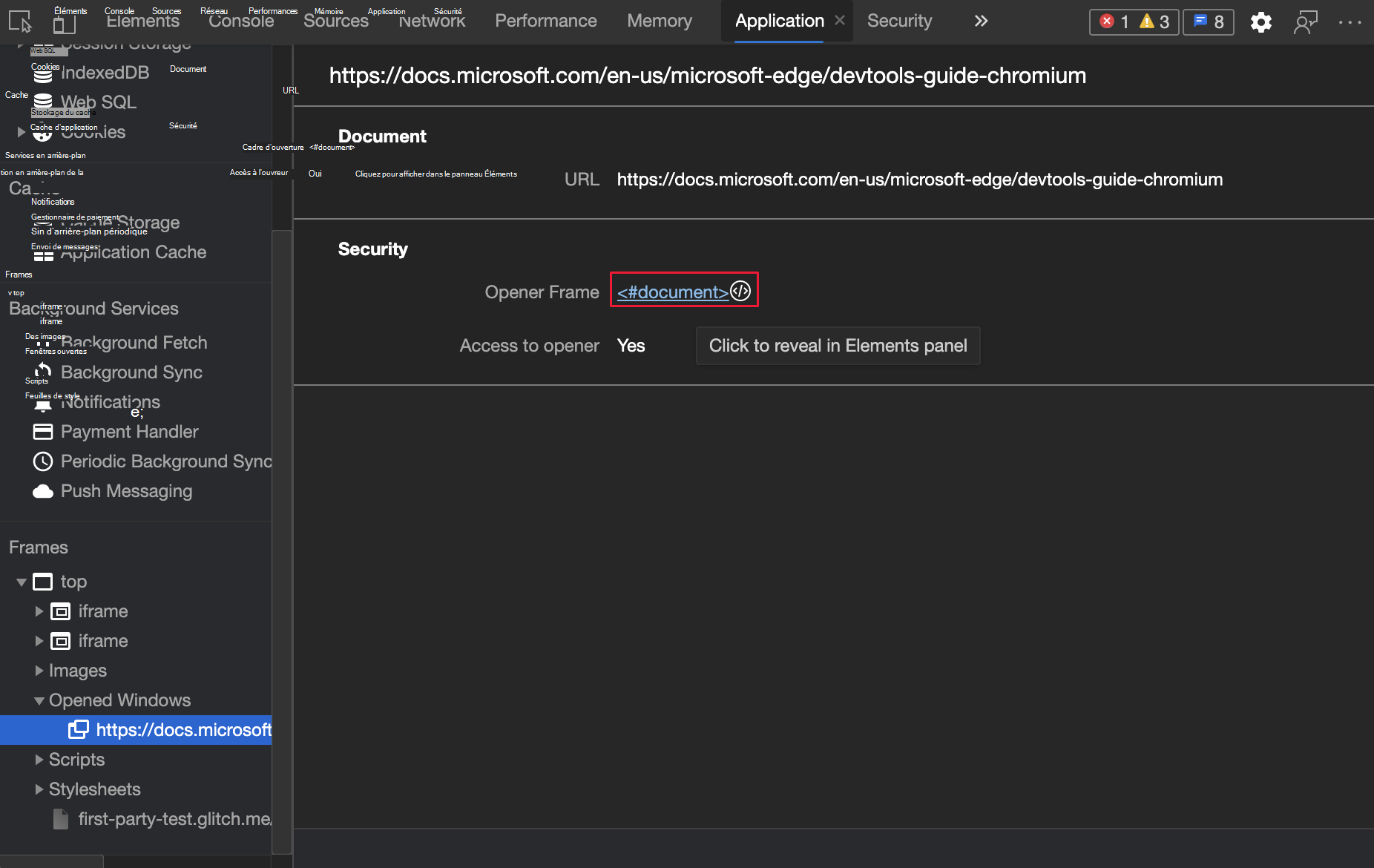 Détails du cadre ouvert