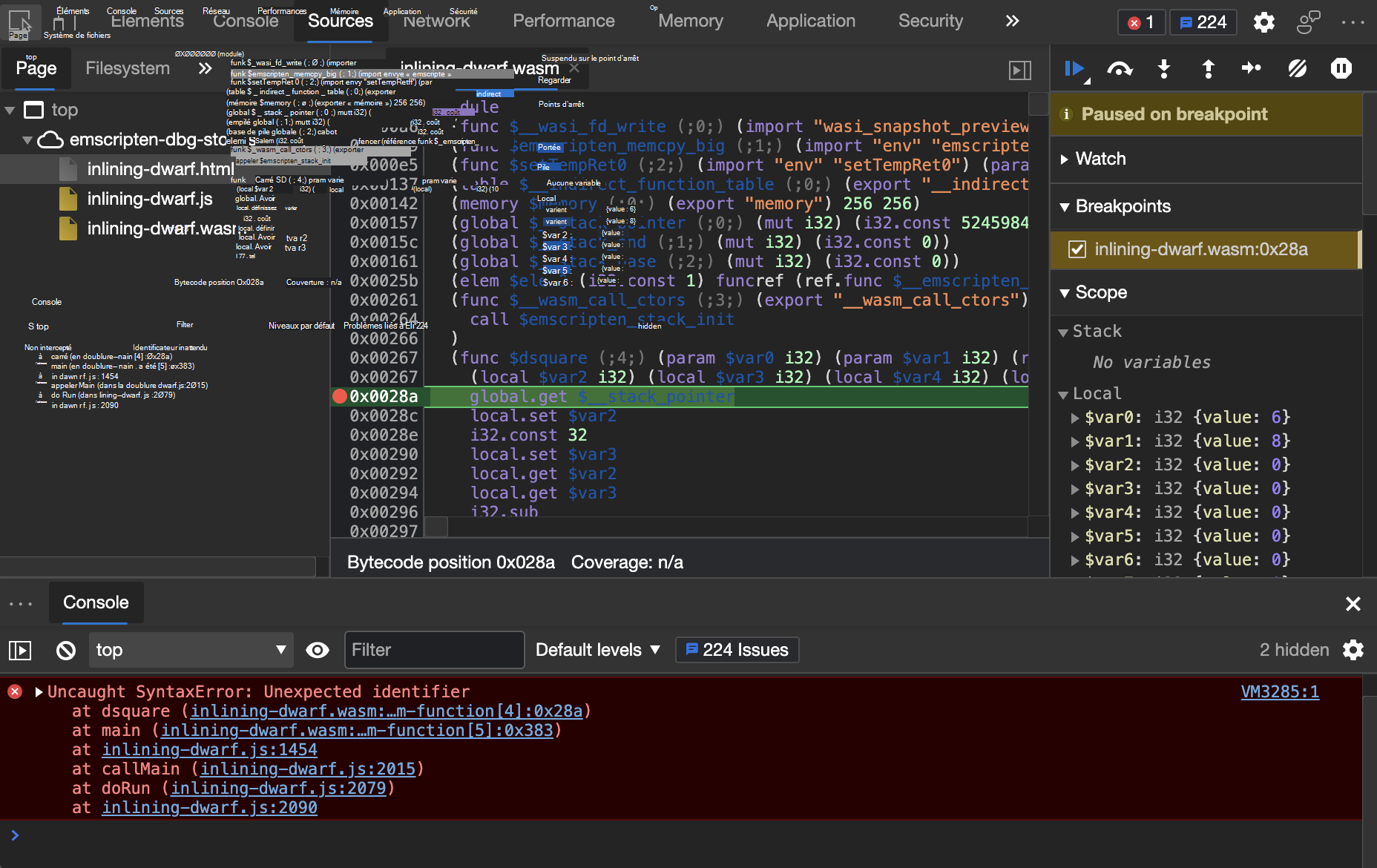 Traces de pile d’erreurs précédentes pour le débogage Wasm