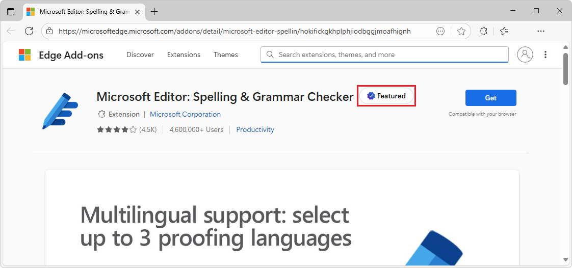 Badge Proposé à droite du nom de l’extension