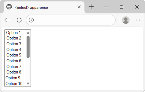 Liste montrant toutes les options à la fois dans la page