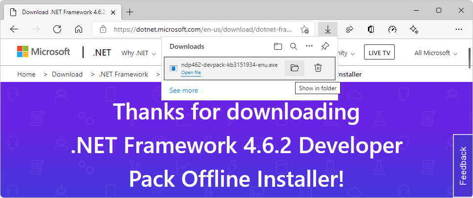 Téléchargement du pack de développement .NET Framework